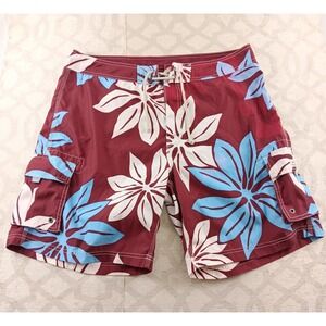 J. Crew Men's Burgundy Floral Swim Trunks Size 38 Cargo‎ Pockets